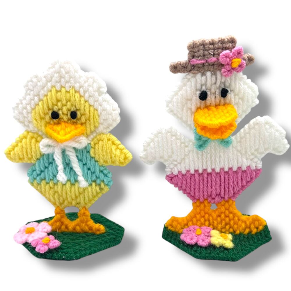 vintage handmade Easter duck and chick - plastic canvas crafted